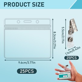 25 ID Card Holder with Strap Set, ID Card Holder with Clips, Transparent ID Card Holder for Name Badges, Waterproof and Durable, Ideal for ID Card, Credit Cards and Driving Licences