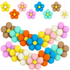 Beeveer 16 Pcs Felt Daisy Flower Hanging Ornament Spring Felt Flower Hanging Decor Summer Wool Floral Garland Felt Flower Shape Ornament Spring Daisy Flower Decor for Easter Party Supplies (Fluffy)