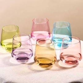 Physkoa Colored Stemless Wine Glasses Set of 6-17 oz Hand-Blown Crystal Colorful Glassware, Multicolor Wine Glass for Wine Lovers, Wedding, Birthday, Housewarming Valentine's Day Gifts for Women