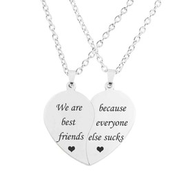 MJartoria BFF Necklace for Best Friend Half Heart Necklaces for Women Girls Jewelry 2 Pair Friendship Gifts (Silver)