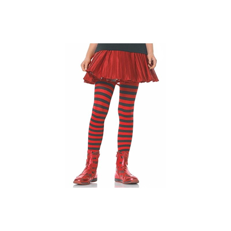 Leg Avenue Striped (Black/Red) Child Tights Size Large (10-12)