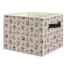 uinwk Grandmillennial Pink Rose Floral Storage Bins, Preppy Coquette Pink and Blue Bow Collapsible Storage Box Laundry Basket with Handle for Home Bedroom Bathroom Office Clothes Books