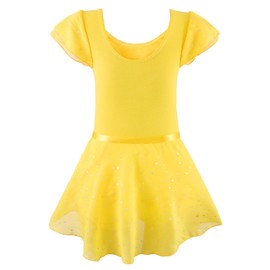 EQSJIU Leotard for Girls Dance Bright Yellow Leotards with Skirt Ballerina Outfit for Girls 4t 5t 4-5t Little Dancers