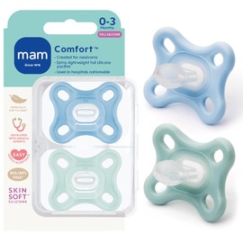 MAM Comfort - Chupetes para bebé, ligeros de silicona completa de una pieza para recién nacidos de 0 a 3 meses, pezón sin BPA, chupete fácil de limpiar, lo mejor para bebés amamantados, con estuche