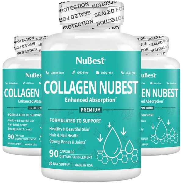 NuBest Collagen Super Collagen Peptides - Revitalizes Skin, Hair & Nails - Bone & Joint Strength - Beauty Collagen Formula for Men & Women - 1,500 mg Per Serving - 3 Pack | 3 Months Supply