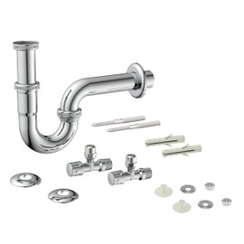 Kirchhoff Sink Trap, Including 98800104 Angle Valve, ½ Inch Drain Fitting for Washbasin, P Trap, Draining Pipe, Complete Set