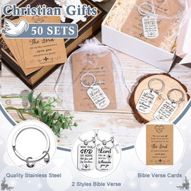 Siifert 50 Set Christian Cross Keychains Bulk Bible Verse Religious Prayer Gifts Keychain for Women Men(Rectangle Style)