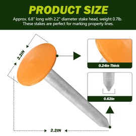 Survey Stakes Galvanized Steel Property Markers, Heavy Duty Survey Markers, 2.2" x 6.8" Property Line Markers Septic Tank Marker for Marking Property Lines, Orange (4 Pack)