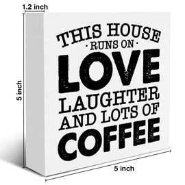 Coffee Sign This House Runs on Coffee Wood Block Sign Rustic Coffee Decorative Desk Sign Home Kitchen Shelf Tabletop Decor 5 X 5 Inches