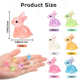 Enyoir 70pcs Mini Rabbits, 7 Colors Luminous Small Rabbits Figures Glow in Dark Resin Tiny Plastic Animals Bulk for Aquarium Dollhouse Fairy Garden Landscape DIY Decoration