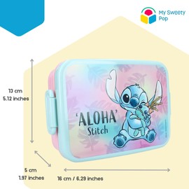 My sweety pop - Stitch Snack Box - Lunch Box - For Children - Nursery, Kindergarten, School, Holiday, Meal - 16cm - Gift Idea (Stitch - Blue/Pink)