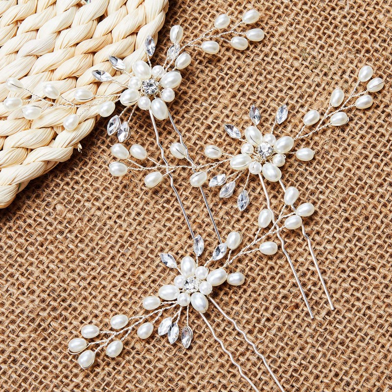 4 horquillas de perlas para el pelo para novia, novia,