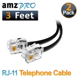 (2 Pack) 3 Feet Black Short Telephone Cable Rj11 Male to Male 36 inch Phone Line Cord