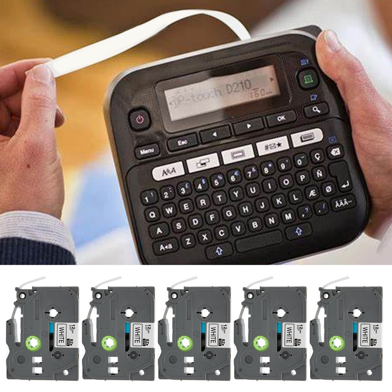 5 Pcs Label Maker Tape Black On White 12mm Width