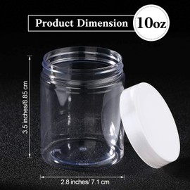 4 tarros redondos de plástico transparente a prueba de fugas con tapa para almacenamiento de viaje, maquillaje, productos de belleza, aceites para la cara, ungüentos, manualidades, hacer limos u otros (10 oz, blanco)