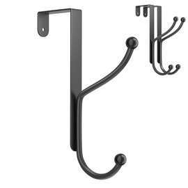 niffgaff Over Door Hook 2-Pack - Heavy Duty Door Hook with Support Pads, No Drilling Required, Anti-Rust Over The Door Hanger, 6.5 Inches Tall, Fits Doors Up to 1.7 Inches Thick, Black