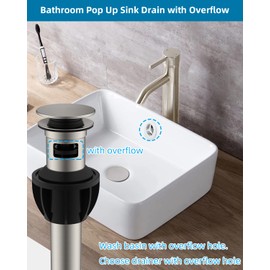 Hibbent 2 Pack Metal Bathroom Sink Drain with Overflow, Push and Seal Pop Up Drain Stopper, Stainless Steel Vessel Lavatory Vanity Sink Drain Stopper, Anti-Clogging Strainer, Brushed Nickel