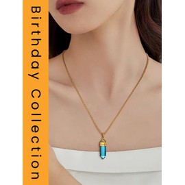 Bestyle Women's Necklace, Birthstone Stainless Steel, Synthetic Crystal Glass, Power Stone Pendant, Unisex, Accessory, Anniversary, Birthday, Stainless Steel, Aquamarine