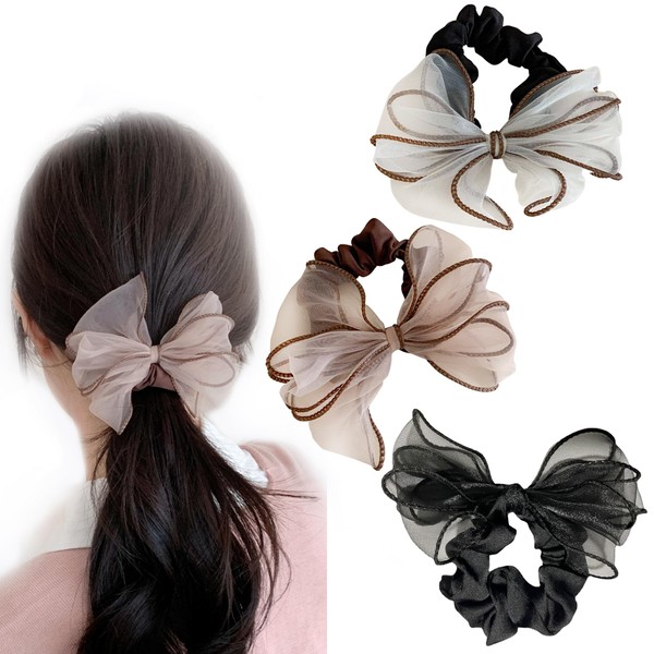 3Pcs Organza Bowknot Hair Scrunchies for Women Stretchy Hair Bands