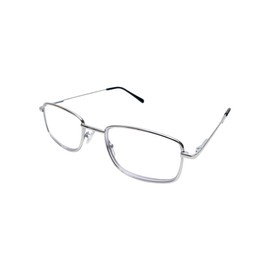 Calabria R754 Rectangular Metal Reading Glasses +2.00 Shiny Silver Men Designer Retro Thin Readers Trendy Stylish Eyeglasses