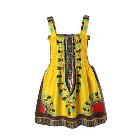 SOFEON Toddler Baby Girls African Dashiki Dress Kids Ankara Sleeveless Sling Bohemia Dress Ankara Style Little Girls Outfit (Yellow, 2-3T)