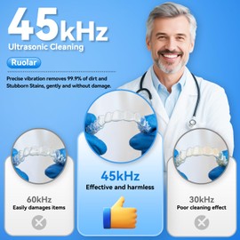 Ultrasonic Retainer Cleaner Machine for Dentures | 45kHz Dental Cleaning Pod for Aligner, Nightguard, Braces, Jewelry, Watch, 3 Timer Modes - with Cooling Fan & Removable Base