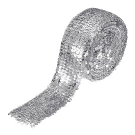 sourcing map 11 Yards 3 Inch Elastic Sequins Trim 8 Row Flat Sequin Strip Paillette Sequins Fabric Ribbon for Crafts DIY Sequin Fringe Sewing, Silver