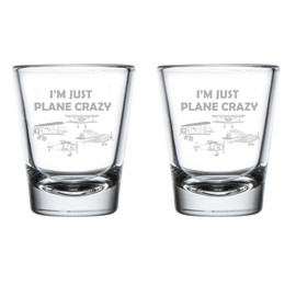 MIP Set of 2 Shot Glasses 1.75oz Shot Glass Gift I'm Just Plane Crazy Funny For Pilot Airplane Lover Aviation