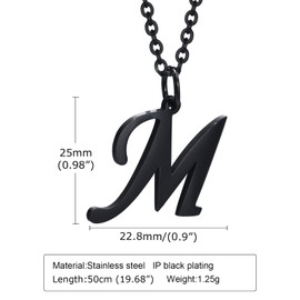 HIJONES Initial Necklace for Men Women Stainless Steel A to Z Capital Letter Monogram Pendant Charm with Chain Black M
