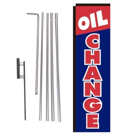 Oil Change Rectangle Feather Banner Flag with Pole Kit and Ground Spike for Outdoor Advertising, Signs for Auto Service and Repair Businesses