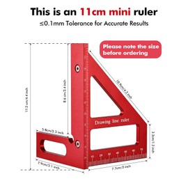 Draxzor 3D Multi-Angle Measuring Ruler, Precision 45/90 Degree Woodworking Square, Aluminum Alloy Miter Triangle Ruler and Layout Measuring Tool for Engineer, Carpenter, Construction Use, Metric