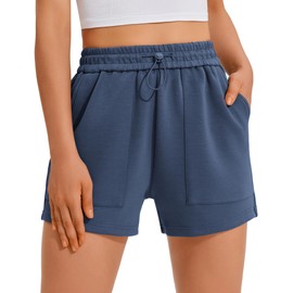 PINSPARK Sweat Shorts Women's Casual Comfy Lounge Athletic Short Elastic Waist Drawstring Sports Bottoms Active Wear with Pockets, Navy Blue, Small