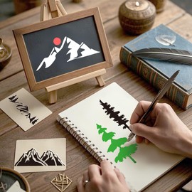 Sitsink Tree Small Stencils Reusable - Mountain Scene Stencils for Crafts Reuable, Fabric Background Card Scrapbook Journal Decorating