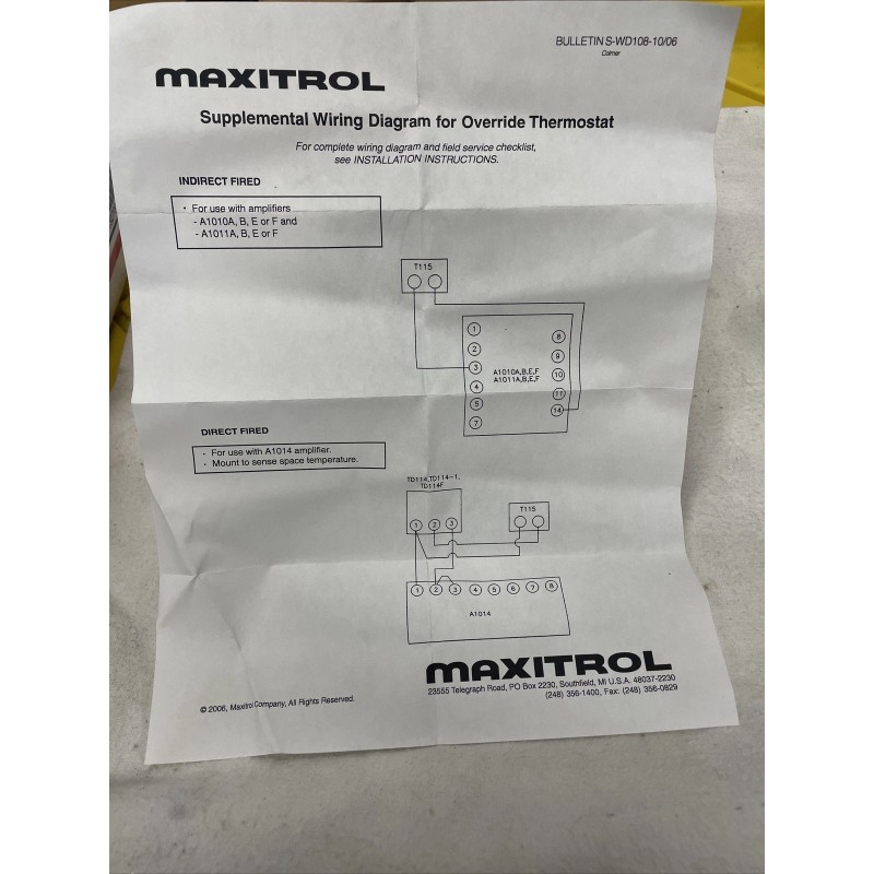 MAXITROL SLECTRA T115 OVERRIDE THERMOSTAT 40-90ºF