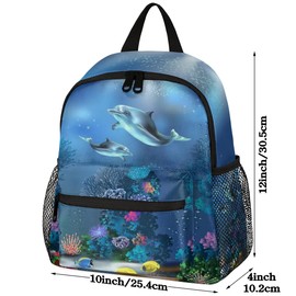 Bardic Dolphin Toddler Backpack, Ocean Fish Kids Backpack Preschool Kindergarten School Bag 12 Inch Mini Bookbag Casual Daypack for Boys Girls Children