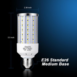 DooVii 2-Pack 200W Equivalent LED Corn Light Bulb,3000 Lumen 6000K,Cool Daylight LED Street and Area Light,E26/E27 Medium Base,for Outdoor Indoor Garage Warehouse High Bay Barn Backyard and More