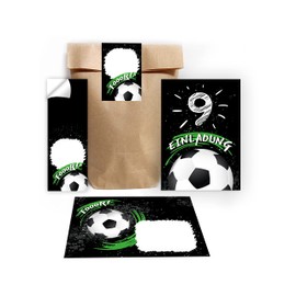 12 Invitation Cards for 9th Children's Birthday Ninth Birthday Boys Football Including 12 Envelopes, 12 Bags/Natural, 12 Stickers