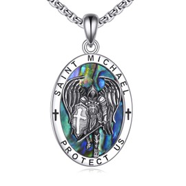 ONEFINITY Saint Michael Necklace for Men Women 925 Sterling St Michael Pendant Necklace Religious Amulets Jewellery Gifts for Men Father, Sterling Silver, No Gemstone