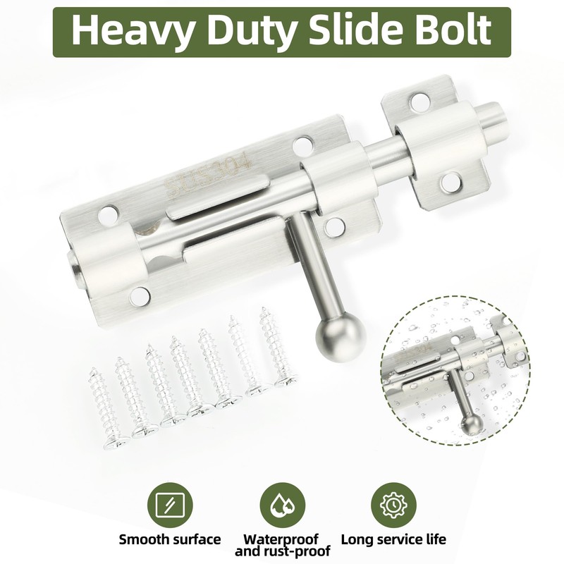 Alise 4 Inch SUS304 Stainless Steel Gate Latch, Slide Bolt