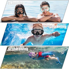 HIKOTEY Taucherbrille Kinder 4-16 Jahre, Schwimmbrille Kinder mit Nasenabdeckung 180°Panorama HD Silikonband, Schnorchelset für Mädchen Jungen Kinder (Blau)