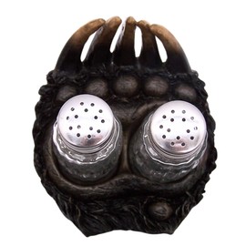 Black Bear Paw Salt and Pepper Set Holder, Rustic Kitchen and Bar Decor, Shakers Included, 4.5 Inches