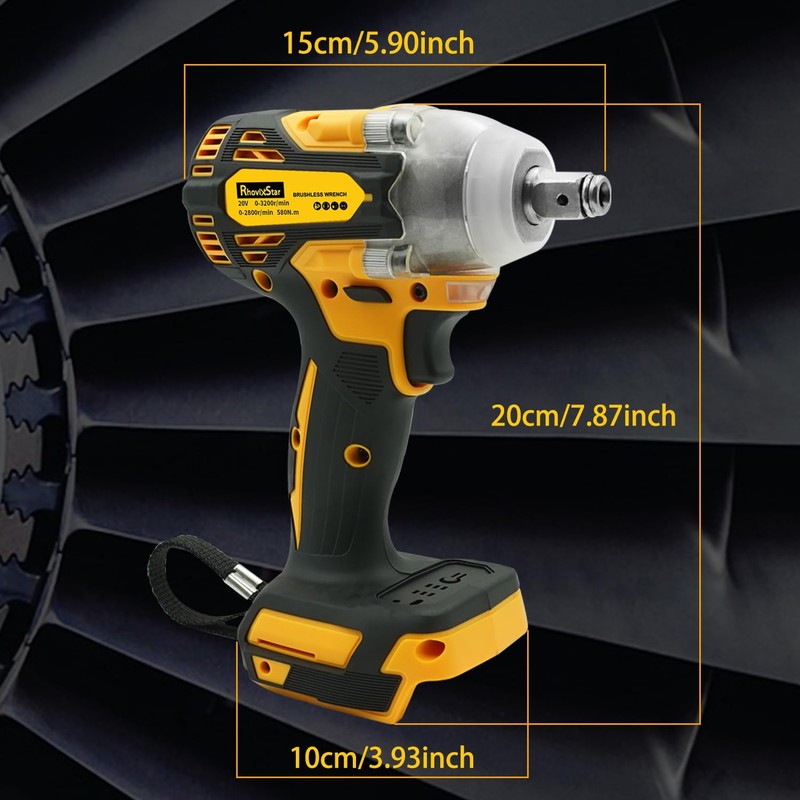 Rhovixster Cordless Impact Wrench 1/2 - 580N.M Max Cordless Impact
