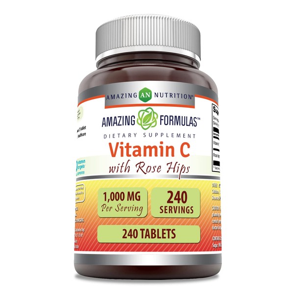 Amazing Formulas Vitamin C with Rose Hips 1000 Mg 240 Tablets Supplement | Non-GMO | Gluten Free | Made in USA