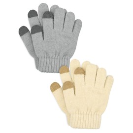 Kiiwah 2 Pairs Kids Winter Gloves, Children Stretchy Thermal Gloves, Warm Fleece Lined Knitted Gloves for Girls and Boys Age 7 to 12 Years