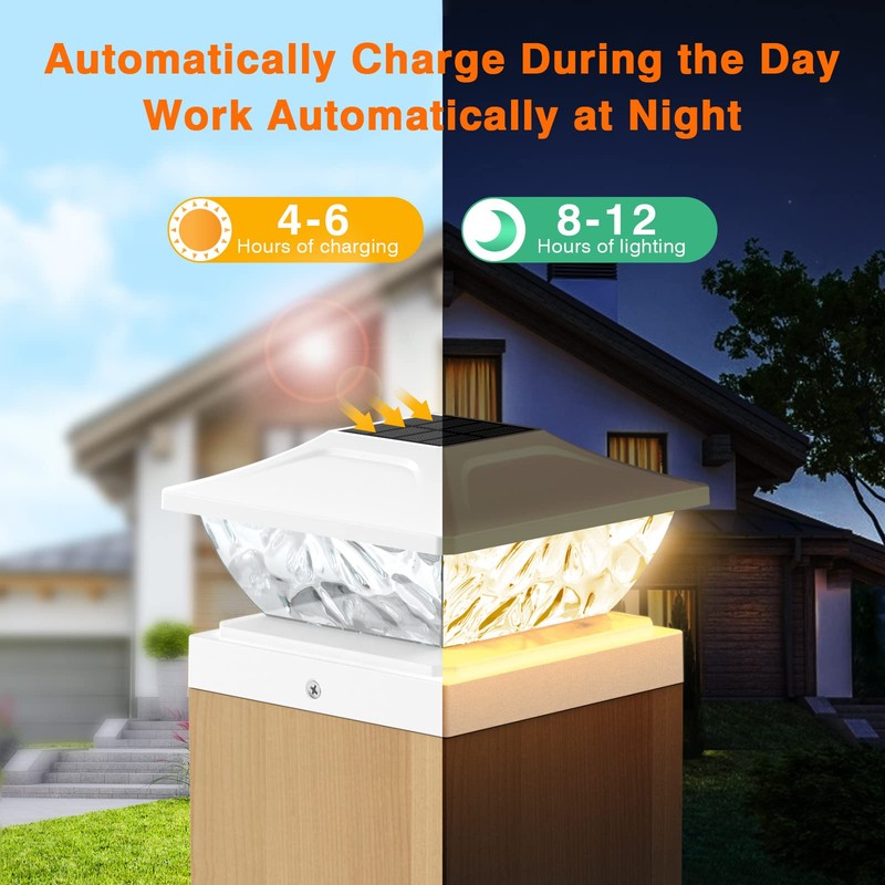 ENSLI Solar Post Cap Lights Outdoor 6 Pack, 2 Mode