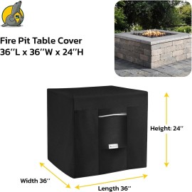Seal Skin Covers FirePit Cover 36"L X 36"W X 24”H Square Waterproof 600D Heavy Duty Outdoor Black