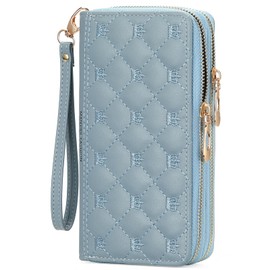 BVEOGMRO Women’s Wallet RFID Blocking Purse Leather Long Clutch Double Zip Around Credit Card Holder with Wristlet