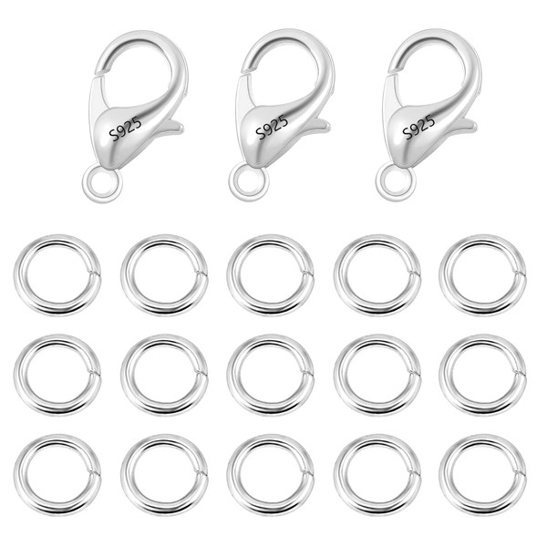 ALEXCRAFT 23 Pcs Lobster Clasps with Jump Rings Set S925
