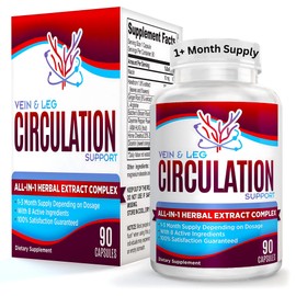 Vein & Leg Circulation Supplement (All-in-1) Health Support with 8 Active Ingredients | Blood Circulation Booster Formula | Leg & Vein Supplements | 1-Month Supply | 90 Capsules