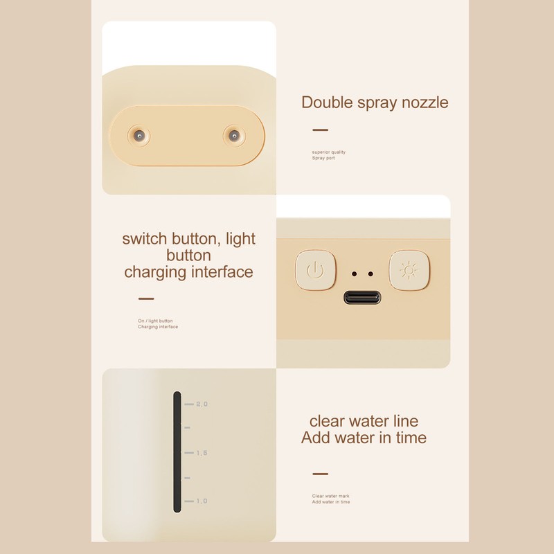 Humidifier 2L Capacity USB Charging Delicate Double Spray Humidifier with